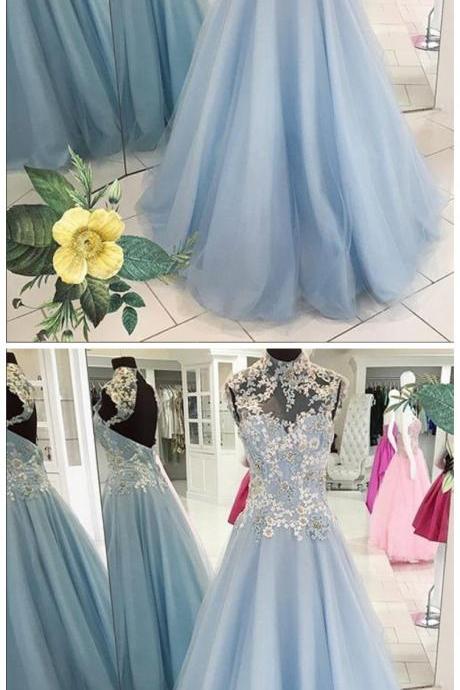 Prom Dress,sexy Elegant Prom Dresses, Sexy Prom Dresses,sleeveless Appliques Lace Tulle Ball Gown,long Evening Dress,elegant Formal Gown