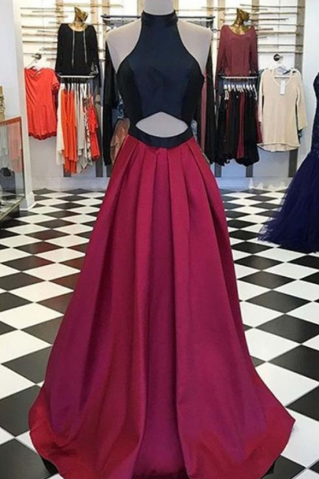 Red Chiffon A-line Long Evening Dresses,simple Formal Dress For Graduation