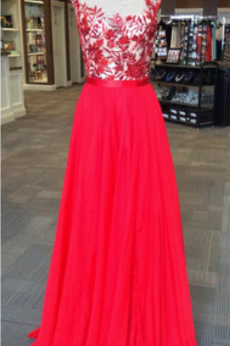Long Prom Dress,scoop Sexy Prom Dress,chiffon Prom Dresses, Red Formal Dress,evening Gown