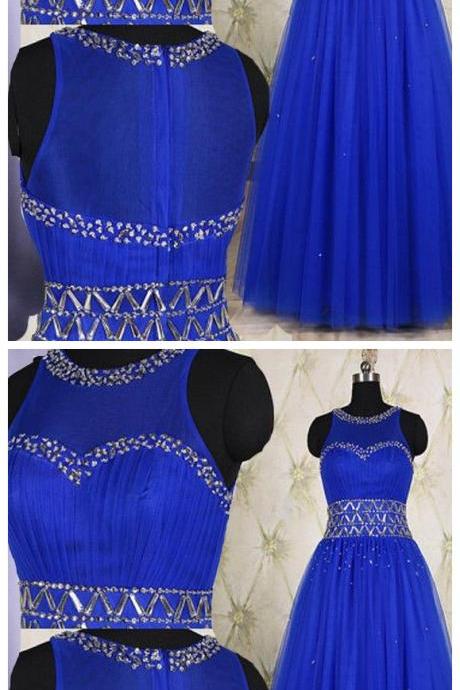 Charming Prom Dress,tulle Evening Dress,royal Blue Formal Dress,beading Prom Dress