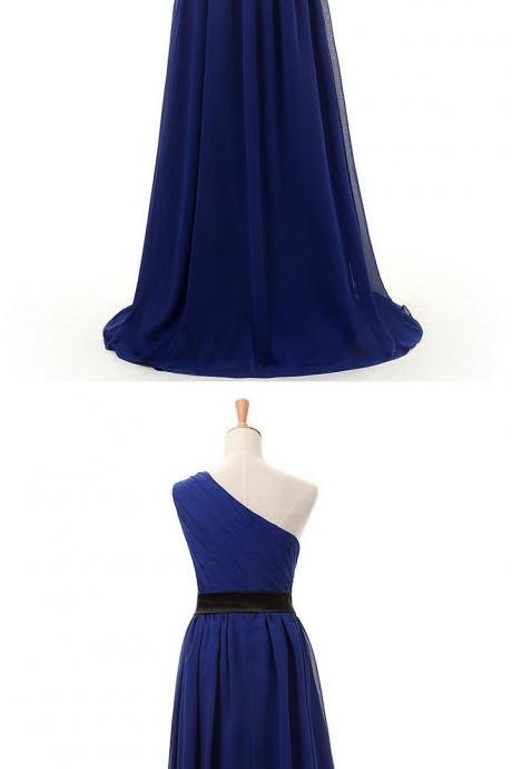 One Shoulder Prom Dress,royal Blue Chiffon Prom Dress,long Prom Dress,evening Gown