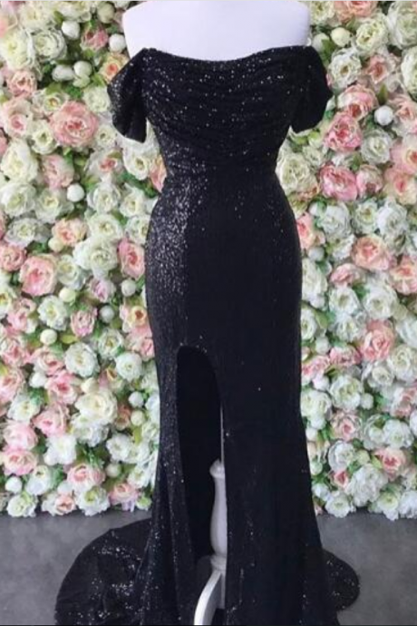 Sexy Mermaid Prom Dress, Black Prom Dresses, Off Shoulder Evening Dress, Long Prom Dresses