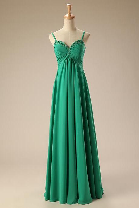 Elegant Green Bridesmaid Dress Sweetheart With Straps Chiffon Long Bridesmaid Dresses