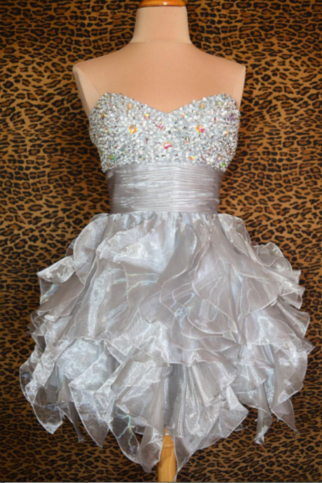 Mini Short Prom Dress Party Dress Glamorous A-line Sweetheart Short Organza Homecoming Dress With Beaded
