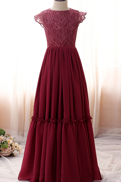 flower girl dresses, Weddings Children Princess Ball Gowns Petal Sleeve Wine Red High-End Party Ceremony Dress Birthday Banquet Girls Clothes