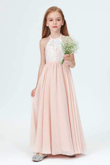flower girl dresses, New Girls Lace Bridesmaid Dresses For Wedding Pleated Floor Length Girl Beach Wedding Guest Party Princess Gowns Long Prom Dress