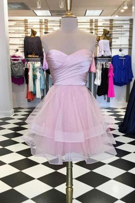 Pink Sweetheart Neck Short Prom Dress, Homecoming Dress