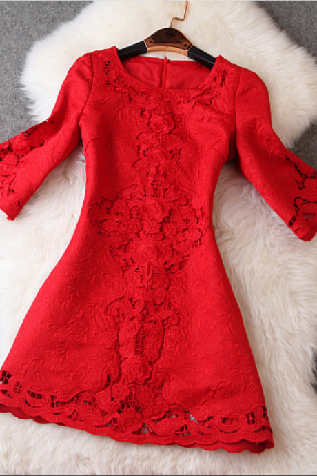 Embroidered Crochet Short Dress,half Sleeve Party Dress,mini Prom Dress