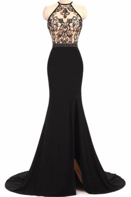 Spaghetti Straps Lace Mermaid Long Slit Prom Dresses Formal Evening Dress Party Gowns