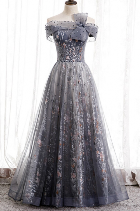 Fashion Tulle Off The Shoulder Beading Prom Dress
