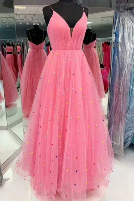 Princess A-line Long Prom Dress With Colorful Pearls
