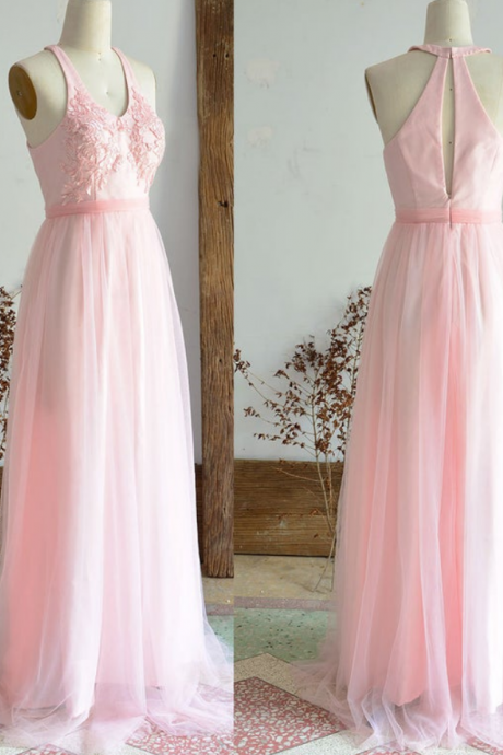 Tulle With Lace Bridesmaid Dresses Long Appliques Prom Dress A-line Floor Length Customize Evening Gowns