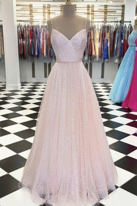 Tulle Prom Dress,spaghetti Straps Prom Dress,a-line Prom Dress,floor-length Prom Dress