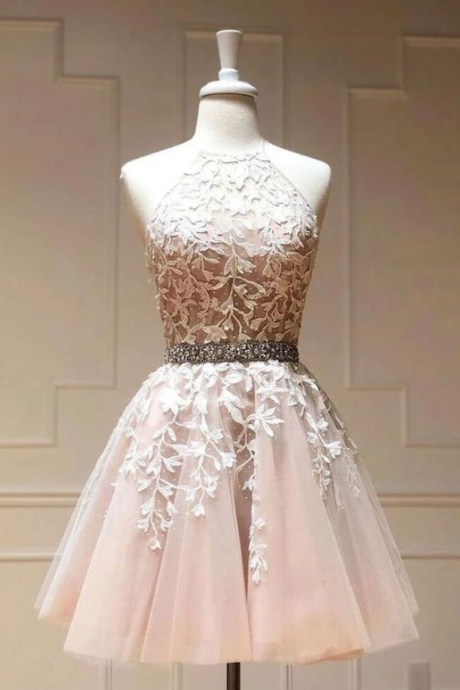 Cute Homecoming Dress,tulle Homecoming Dress,appliques Homecoming Dress,halter Homecoming Dress