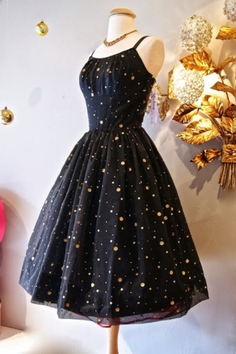 Spaghetti Straps Black Shiny Short Homecoming Dress