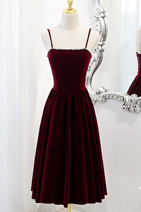 Lovely Wine Red Velvet Short Simple Wedding Party Dress, Dark Red Homecoming Dresses