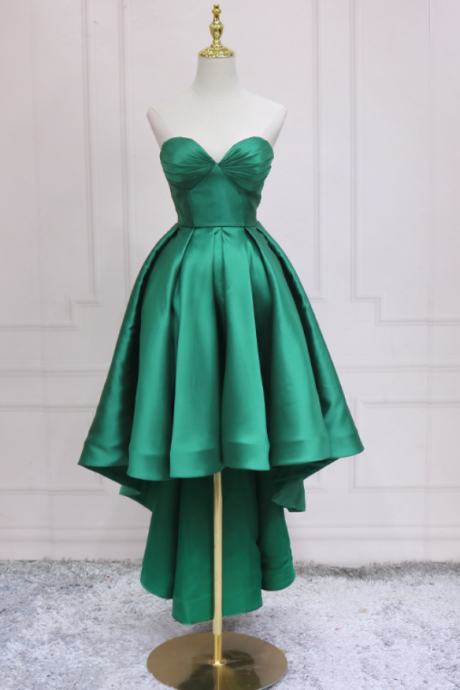 Green Chic High Low Sweetheart Satin Party Dress, Green Prom Dress Homecoming Dress