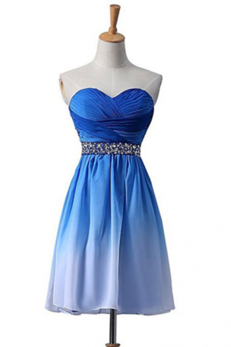Lovely Light Blue Gradient Short Prom Dress, Beaded Homecoming Dress