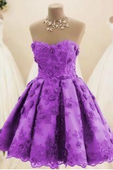 Lilac Lace Embroidery Homecoming Dresses