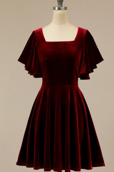 Burgundy Velvet Short Homecoming Dress