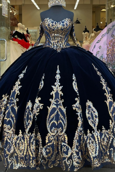 Vestidos De 15 Años Navy Blue Quinceanera Dresses with Detachable Sleeves Lace Applique Sweet 16 Dress Mexican Prom Gowns