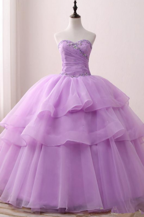 Sweetheart Lilac Ball Gown Quinceanera Dresses Beaded Prom Sweet 16 Dress Plus Size Lace Up Vestido