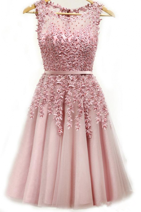 Princess Scoop Appliques Beading A-line Mini Party Gowns With Tule Plus Size Formal Evening Celebrity Dresses