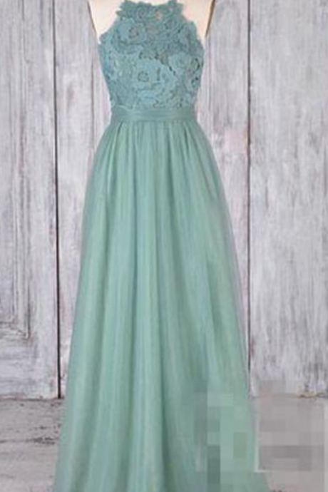 Modest Dusty Green Bridesmaid Dresses Lace Illusion Long Tulle A-line Backless Formal Dresses Party Lace Modest Maid Of Honor Gowns
