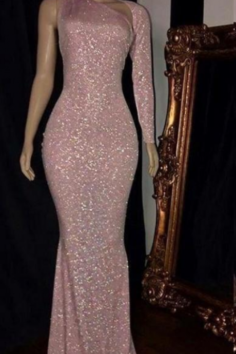Sparkly Pink Sequined Mermaid Prom Dresses 2020 Sexy Backless Sweep Train Formal Evening Dress Women Party Gowns