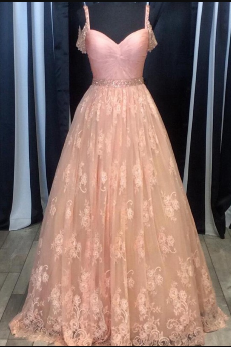Charming Prom Dress Lace Prom Dress A-line Prom Dress Spaghetti Straps Evening Dress
