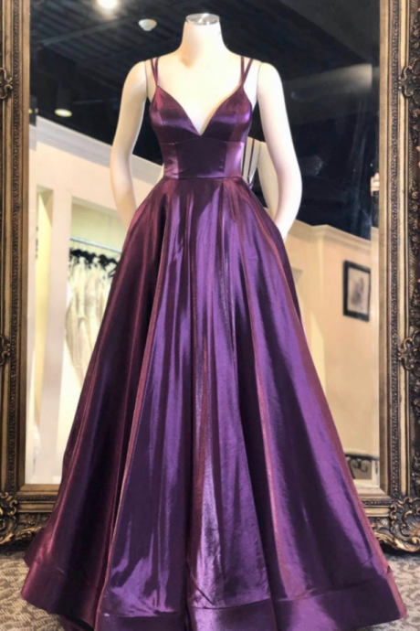 Purple Satin Long Prom Dress Evening Dress