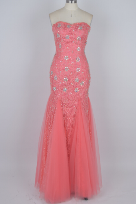 new arrival Brideamaid dress Pink lace mermaid prom dress long beaded crystal party dresses sweetheart evening gown