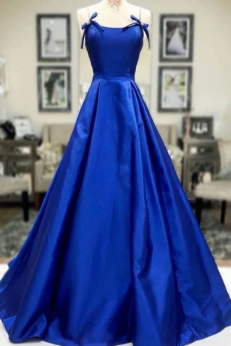 Prom Dresses Simple A Line Royal Blue Satin Long Prom Dress, Royal Blue Formal Dress, Royal Blue Evening Dress