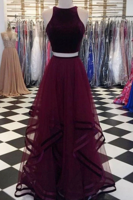 Prom Dresses A-line/princess Scoop Sleeveless Floor-length Ruffles Tulle Dresses