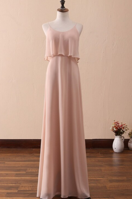 Prom Dresses Chiffon Evening Dress Spaghetti Prom Dress Long Peach Party Dress Simple