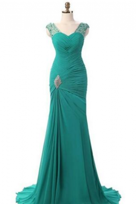 Emerald Green Prom Dress 2018 Robe De Soiree Courte Elegant Mermaid Evening Dresses With Cap Sleeves