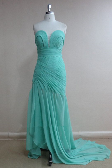 Pretty Blue Handmade Chiffon Long Prom Gown , Blue Prom Dresses, Formal Gown, Evening Dresses