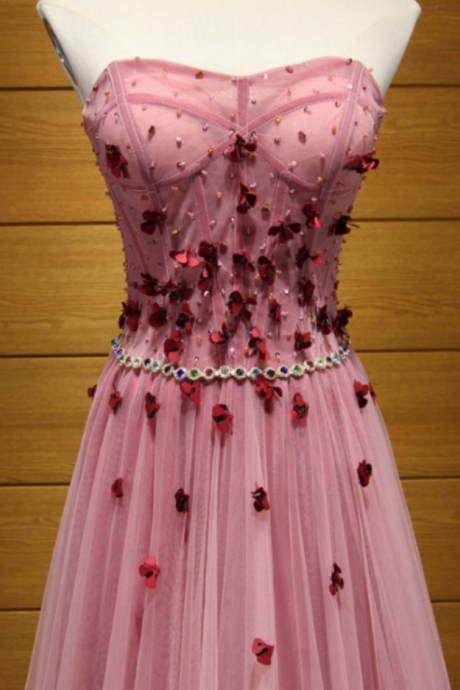 Prom Dresses Princess Long Prom Dress Strapless With Beading Flowers
