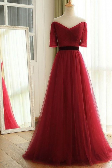 Charming Dark Red Tulle A-line Prom Dress