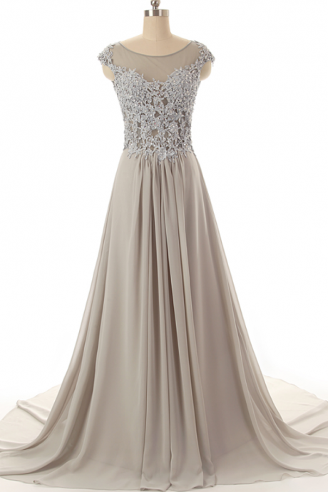 Sleeveless A-line Chiffon Floor-length Prom Dress With Illusion Beaded Embellishment