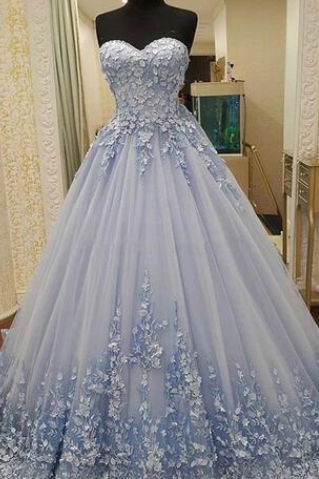 Dusty Blue Lace Up Prom Dresses 2018 Sweetheart Lace Appliques Tulle A Line Evening Gowns Sweep Train Saudi Arabia Formal Wear Vestidos