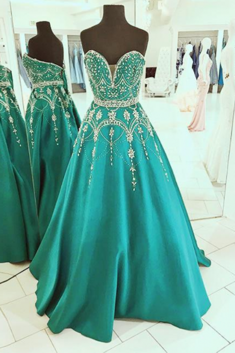 Charming Prom Dress, Sweetheart Beaded Prom Dresses, Long Evening Dress, Formal Gown