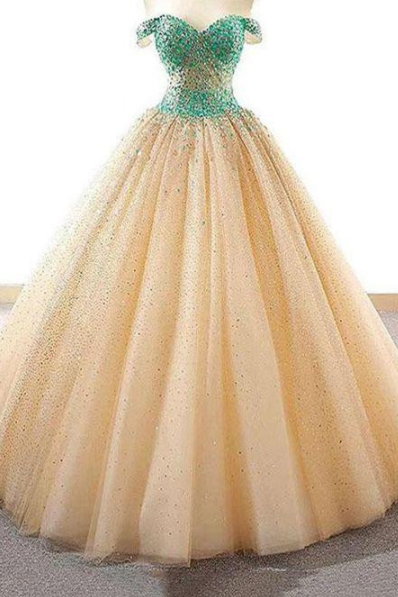 Ball Gown Prom Dresses,off The Shoulder Prom Dress,long Prom Dress,beading Prom Gown