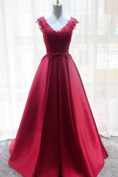 Prom Dresses Lace And Satin Long Formal Dress, Charming Prom Dress