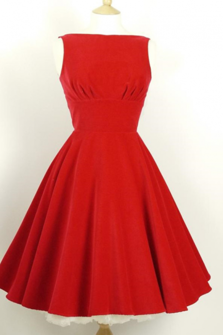 Bateau Neckline Red Velvet Vintage Short Party Dresses