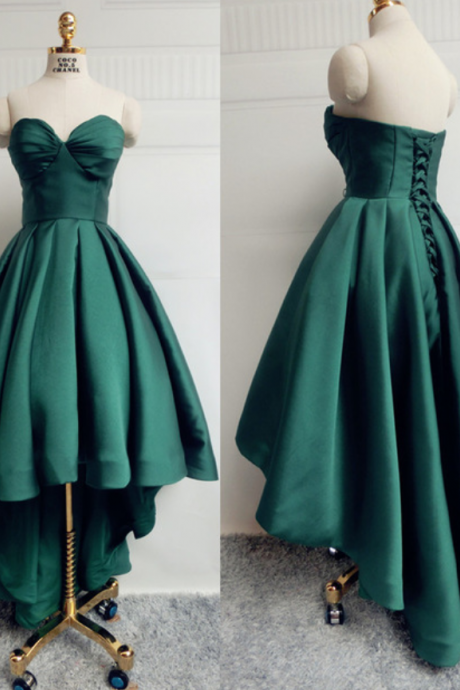 Sexy Long High Low Evening Dress,green Sweetheart A Line Prom Gowns
