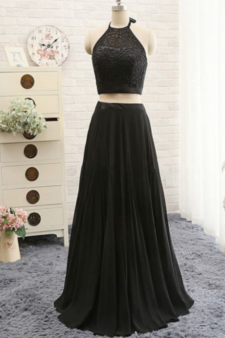 Two Piece Prom Dress,black Prom Dress,chiffon Prom Dress,long Prom Dress,evening Formal Dress,women Dress