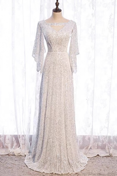 Long Sleeve Evening Dress,elegant Party Dress ,sequin Bodycon Dress,custom Made