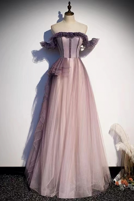 Off-shoulder Evening Dress, Purple Temperament Dress, Light Luxury Prom Dress, Fairy Dream Dress,custom Made