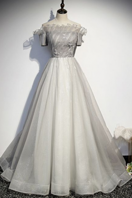 Silver Tulle Long Ball Gown Dress Formal Dress